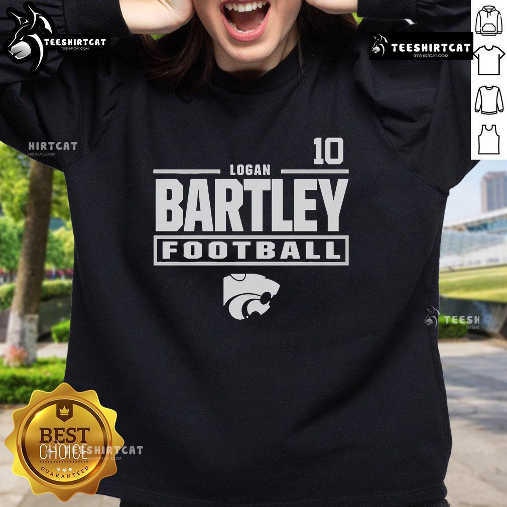 Alt Text: Official Logan Bartley Youth Grey K-State Wildcats NIL Stacked Box Player Special Sweatshirt for young fans.