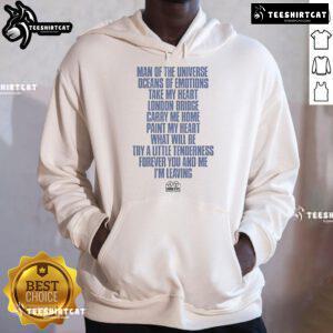 Alt Text: Official Man of the Universe hoodie featuring 'Oceans of Emotions - Take My Heart' design at London Bridge.