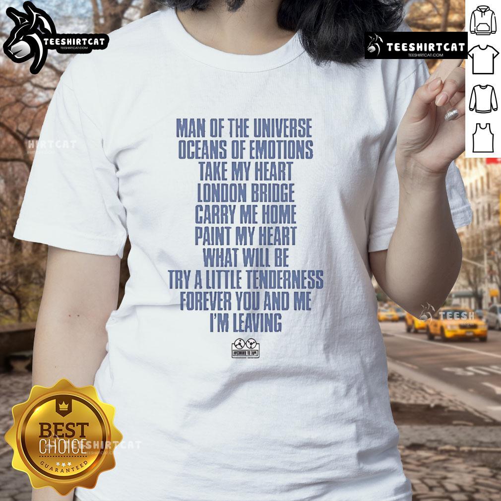 Alt Text: Official Man Of The Universe Oceans Of Emotions tee featuring London Bridge design, perfect for ladies' fashion.