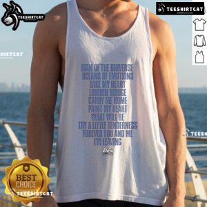 Man wearing 'Oceans of Emotions' tank top at London Bridge, showcasing vibrant design and urban style. Official Man of the Universe.