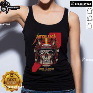 Official Metallica M72 Landover pop-up shop poster on a tank top, featuring vibrant graphics for the Maryland event.