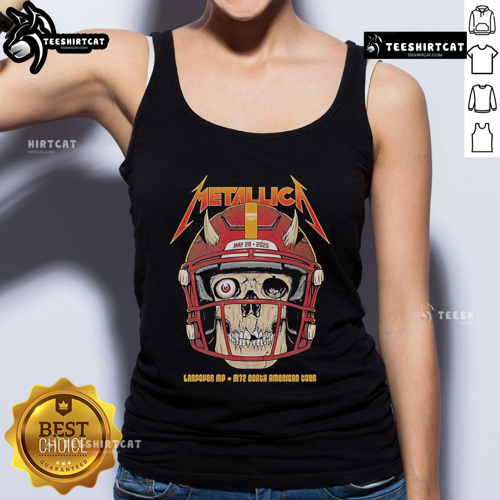 Official Metallica May 28, 2025 Landover M72 North American Tour tank top featuring iconic band logo and design.
