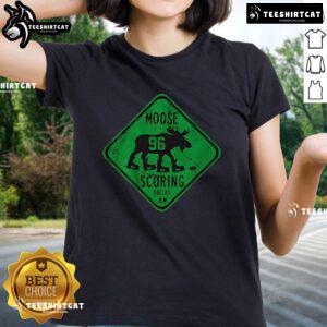 Official Mikko Rantanen Moose scoring sign on a ladies tee, showcasing team spirit and hockey pride.