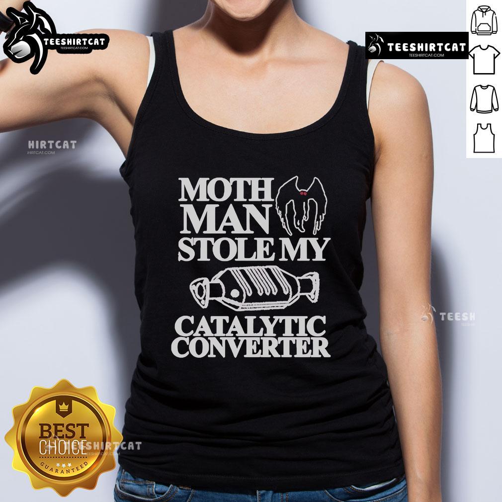 Official Mothman Stole My Catalytic Converter tank top featuring a quirky design perfect for fans of urban legends.