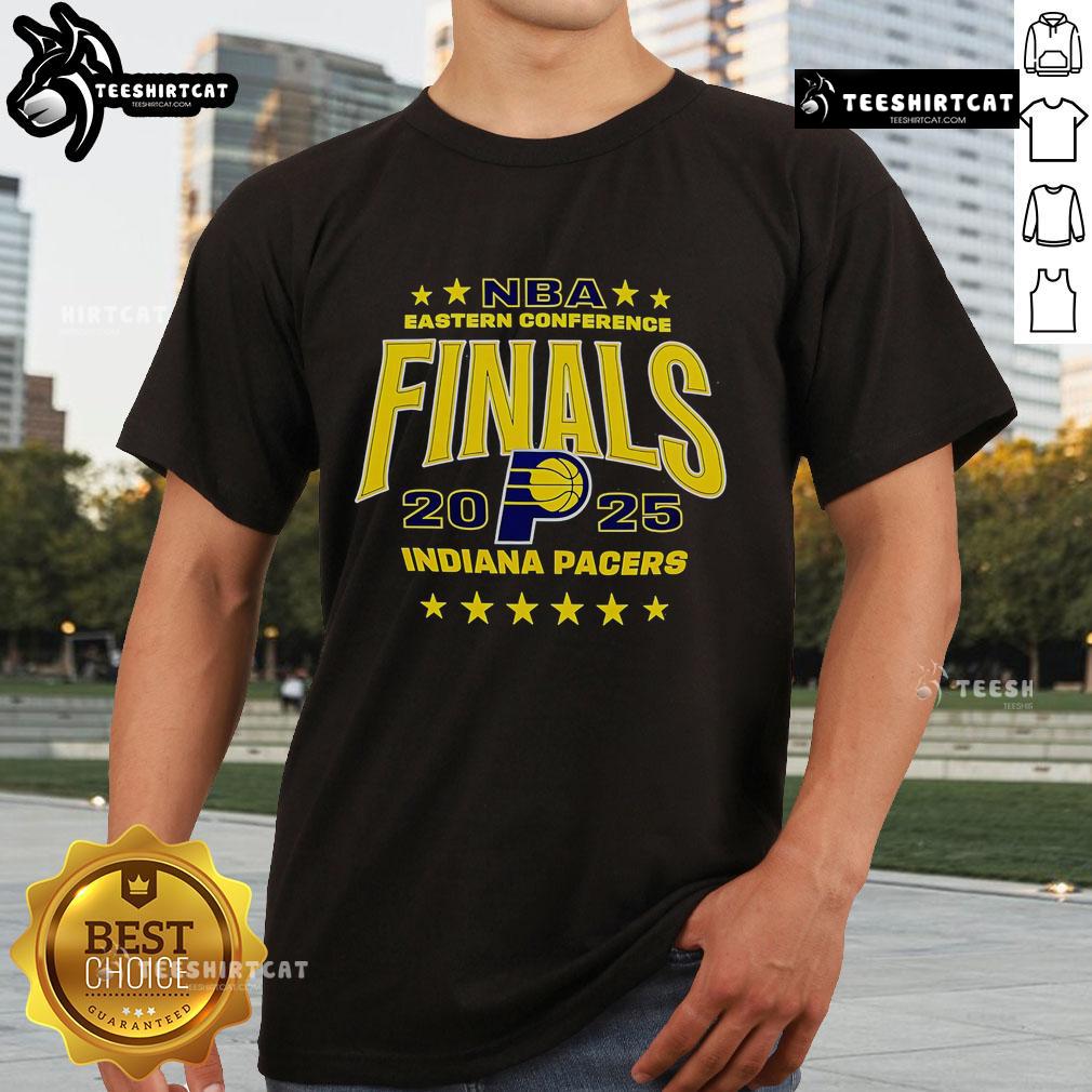 Official NBA Eastern Conference Finals 2025 Indiana Pacers T-Shirt featuring team colors and logo, perfect for fans.
