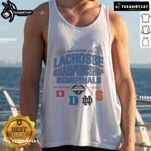 2025 NCAA Division II Men's Lacrosse Championship Semifinals tank top featuring team logos and vibrant colors.