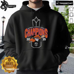 Alt Text: Buffalo Bandits 2025 NLL Cup Champions hoodie, showcasing team colors and logo, perfect for fans of the NLL.