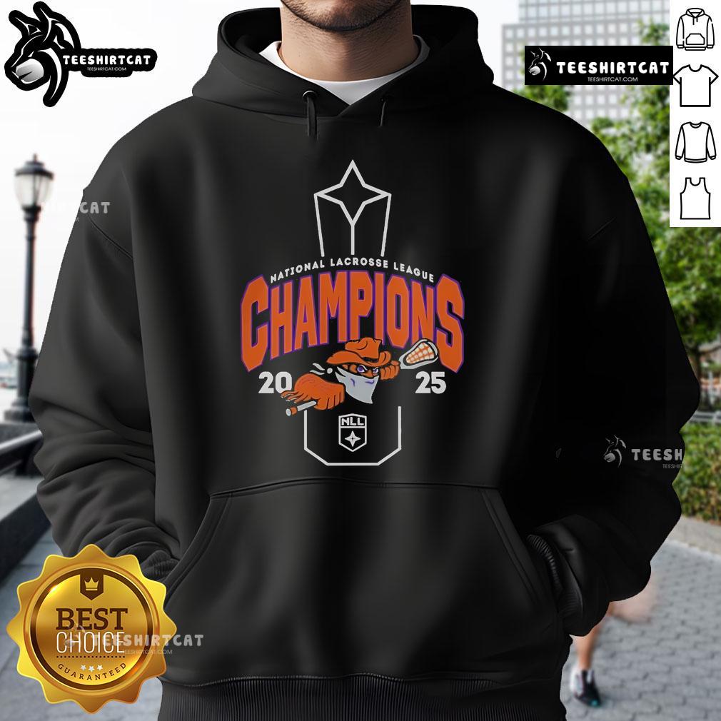 Alt Text: Buffalo Bandits 2025 NLL Cup Champions hoodie, showcasing team colors and logo, perfect for fans of the NLL.