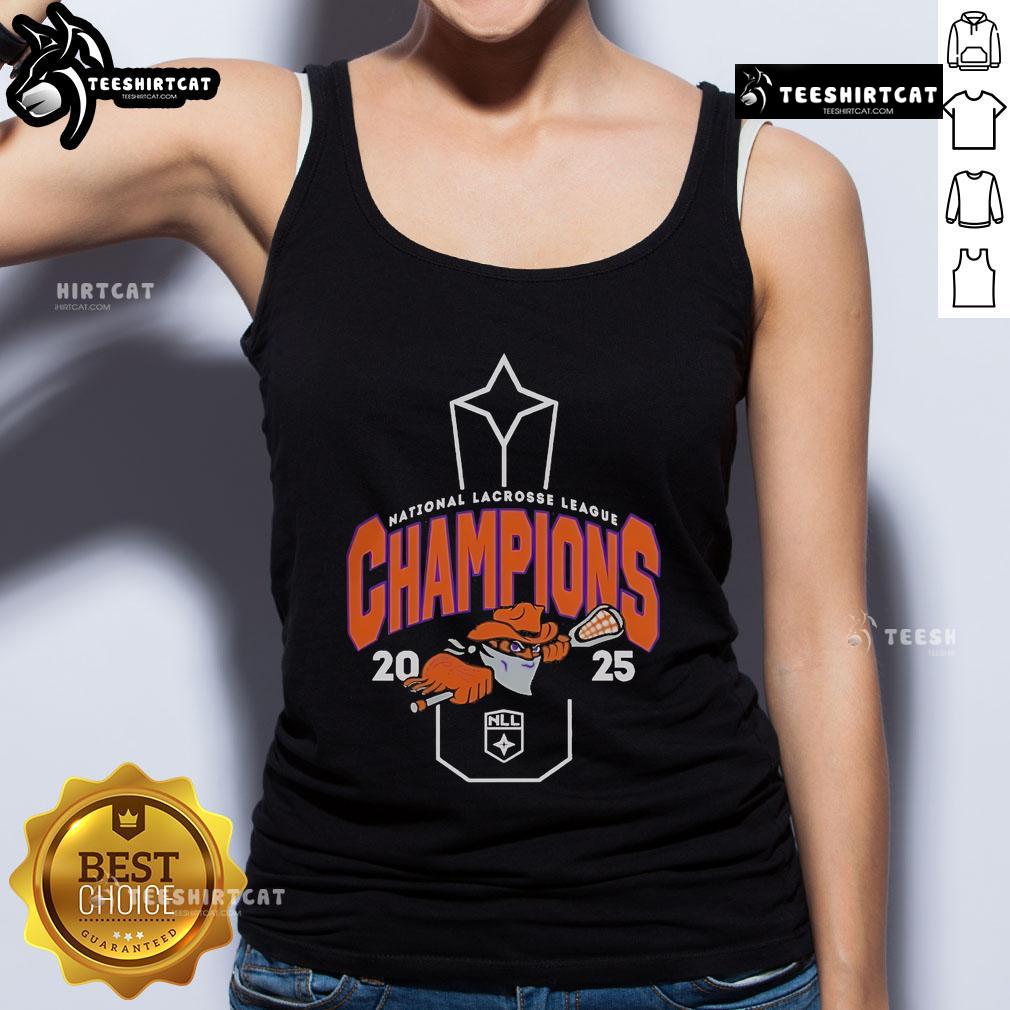 Buffalo Bandits 2025 NLL Cup Champions tank top featuring bold team logo and vibrant colors, perfect for fans.
