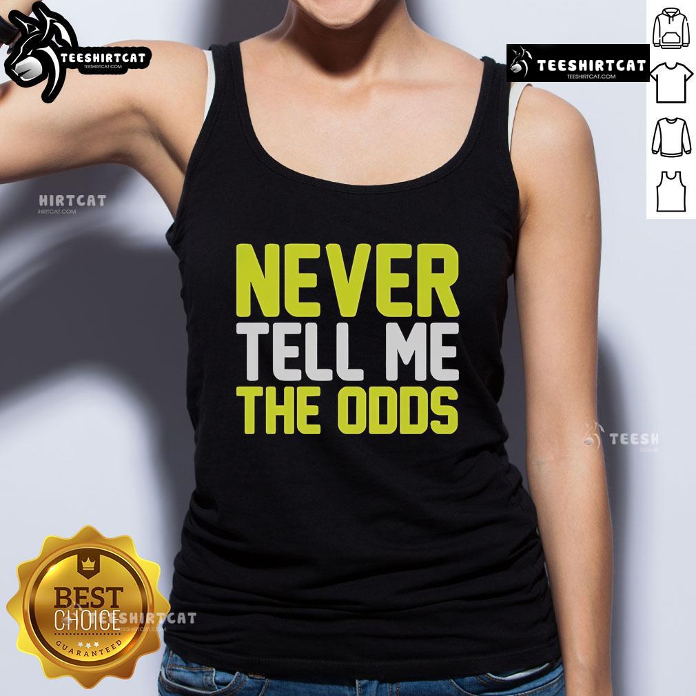 Official Never Tell Me The Odds Tank Top featuring a bold graphic design, perfect for fans of sci-fi and adventure.