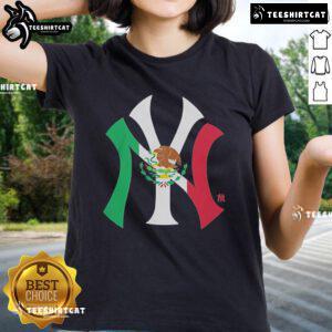 Official New York Yankees Mexican Flag Logo Ladies Tee featuring vibrant colors and stylish design for fans.