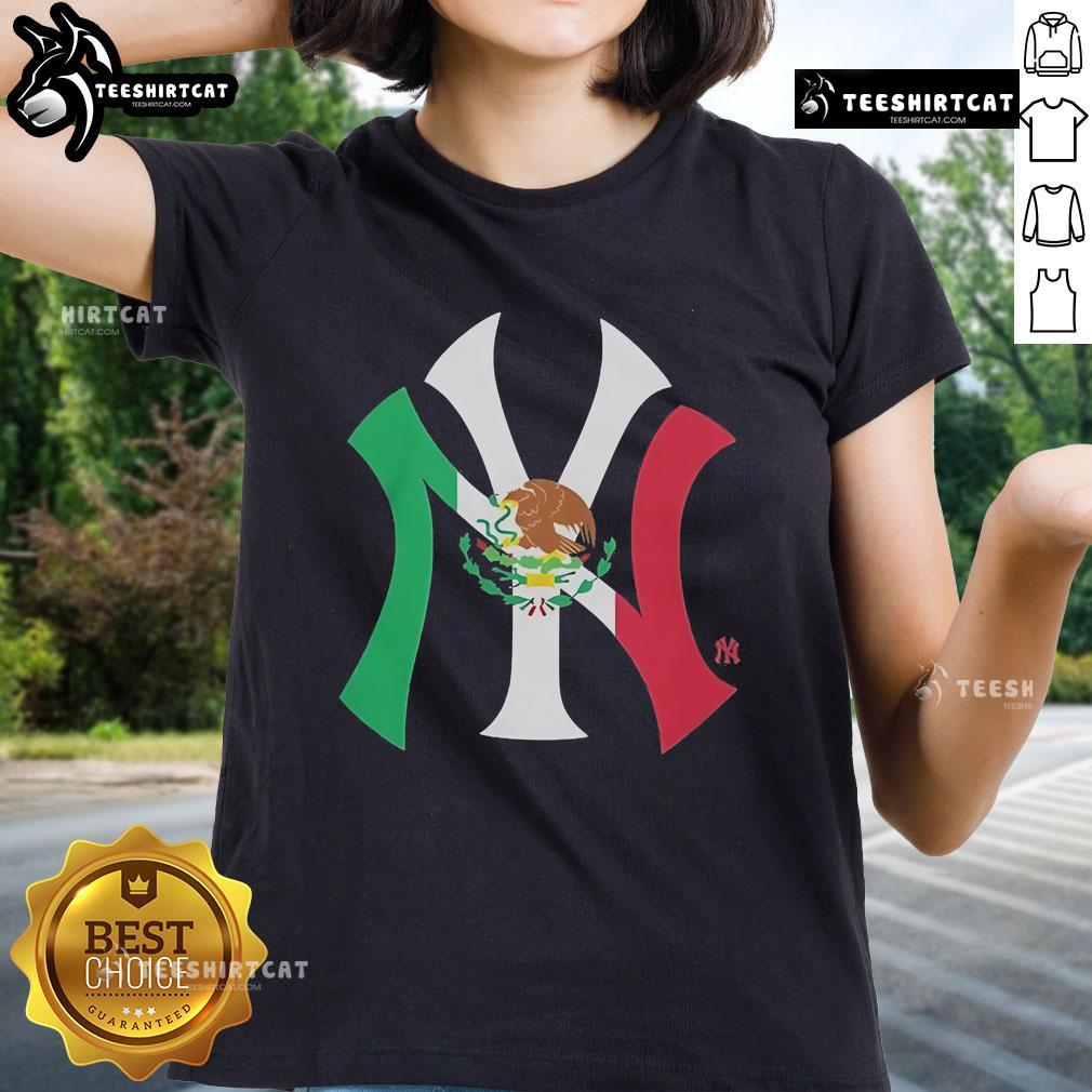 Official New York Yankees Mexican Flag Logo Ladies Tee featuring vibrant colors and stylish design for fans.