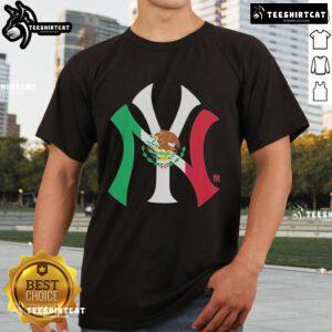 Alt Text: Official New York Yankees Mexican Flag Logo T-Shirt featuring vibrant colors and iconic team branding.