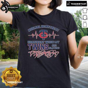 Alt Text: Minnesota Twins ladies tee featuring an official heartbeat design for fans watching games.