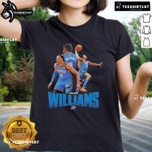 Alt Text: Official OKC Thunder Jalen Williams NBA Ladies Tee featuring team colors and logo for female fans.