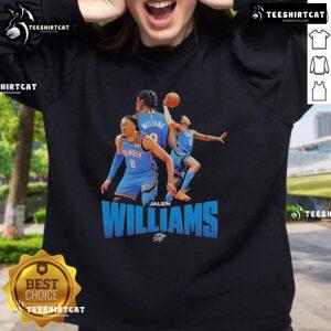 Official OKC Thunder Jalen Williams NBA sweatshirt featuring team colors and logo, perfect for fans and casual wear.