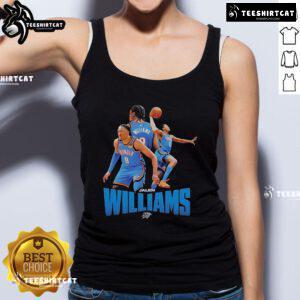 Alt Text: Official OKC Thunder Jalen Williams NBA tank top showcasing team colors and player graphics.