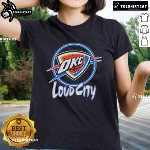 Official OKC Thunder Neon Loud City Ladies Tee featuring vibrant colors and a stylish design for fans.