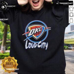 Alt Text: Official OKC Thunder Neon Loud City Sweatshirt showcasing vibrant colors and team logo for fans and collectors.