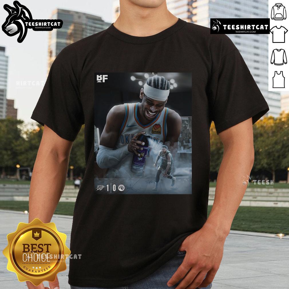 Official Oklahoma City Thunder destroy Minnesota Timberwolves T-shirt design featuring team logos and vibrant colors.