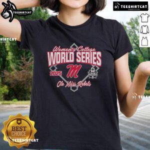 Official Ole Miss Rebels Softball 2025 NCAA Women's College World Series Bound Ladies Tee showcasing team spirit.