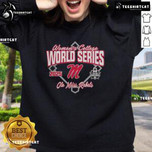 Alt Text: Official Ole Miss Rebels Softball 2025 NCAA Women's College World Series Bound Sweatshirt in navy blue.