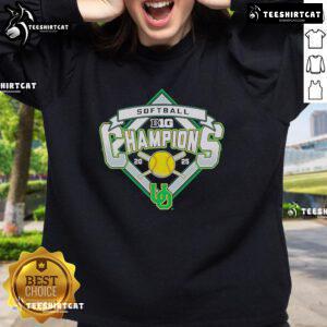 Official Oregon Ducks 2025 Big Ten Softball Regular Season Champions Sweatshirt in green with team logo and championship design.