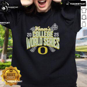 Official Oregon Ducks NCAA Softball Women's College World Series 2025 sweatshirt in green and yellow colors.