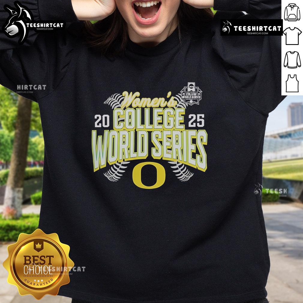 Official Oregon Ducks NCAA Softball Women's College World Series 2025 sweatshirt in green and yellow colors.