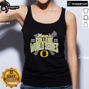 Official Oregon Ducks NCAA Softball Women's College World Series 2025 tank top in green with team logo and design.