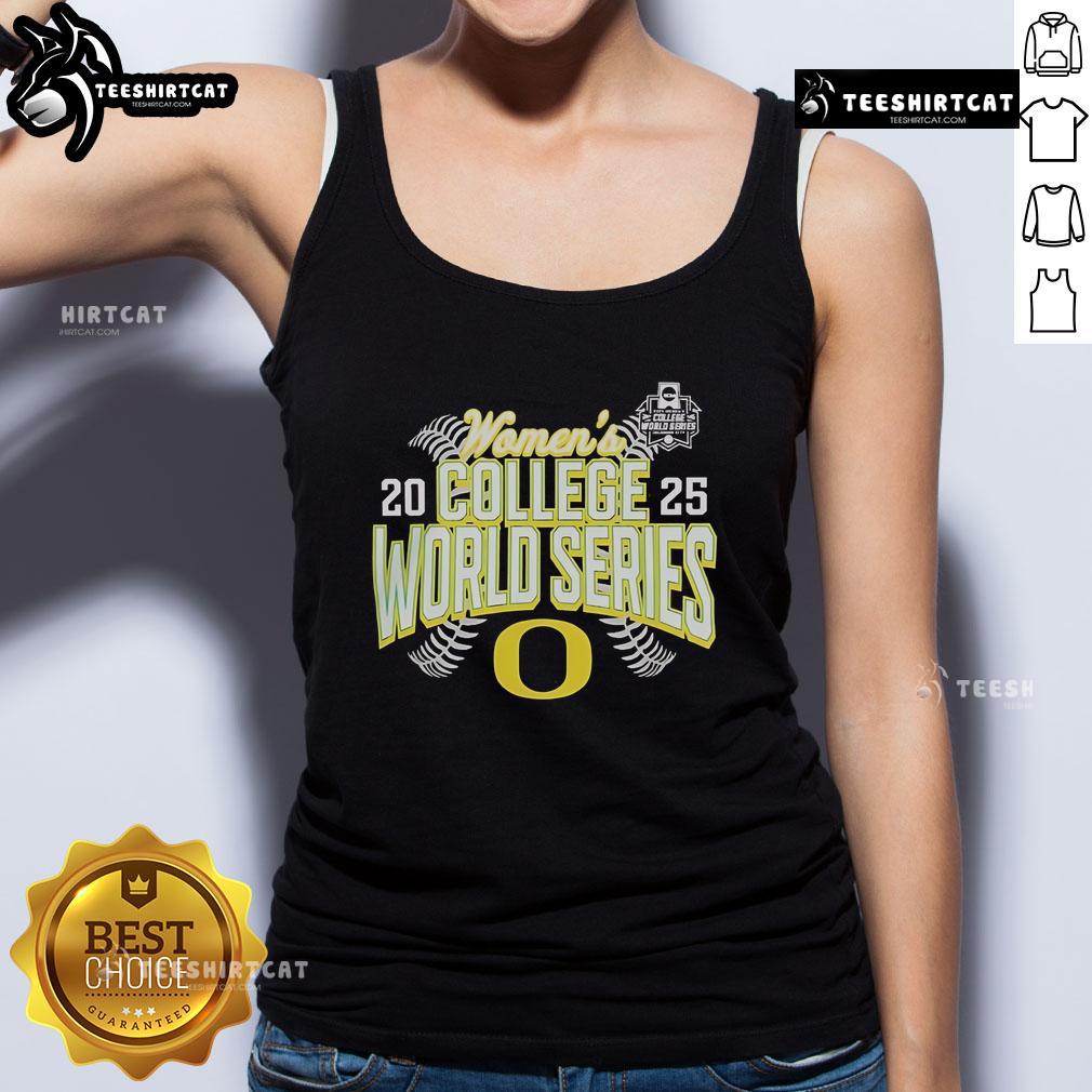 Official Oregon Ducks NCAA Softball Women's College World Series 2025 tank top in green with team logo and design.