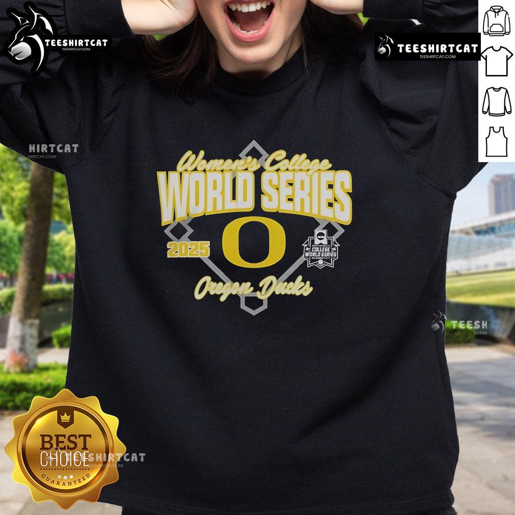 Official Oregon Ducks Softball 2025 NCAA Women's College World Series Bound sweatshirt in green and yellow.
