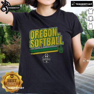 Alt Text: Official Oregon Softball Women's College World Series Stripe Ladies Tee showcasing team spirit and style.