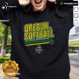 Official Oregon Softball Women's College World Series Stripe Sweatshirt in green and yellow, perfect for fans and athletes.