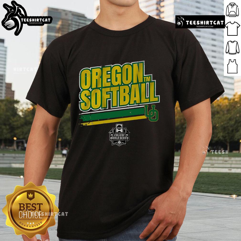 Alt Text: Official Oregon Softball Women's College World Series Stripe T-Shirt featuring team colors and logo design.