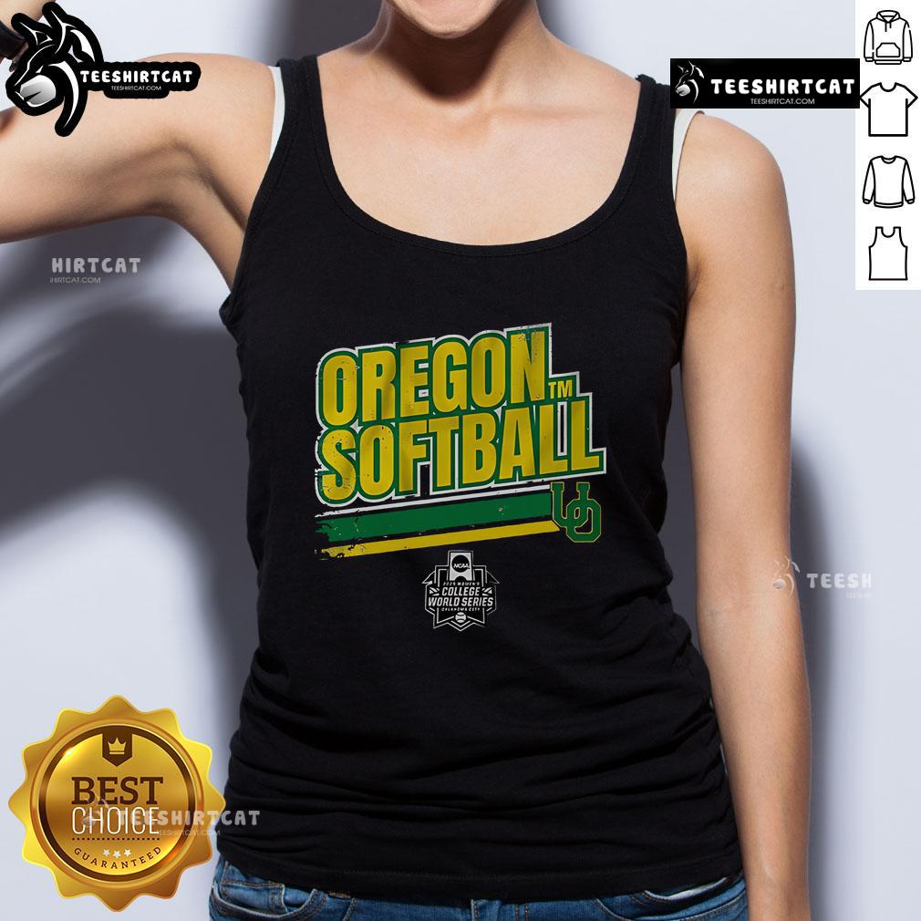 Official Oregon Softball Women's College World Series Stripe Tank Top featuring team colors and logo for fans and athletes.