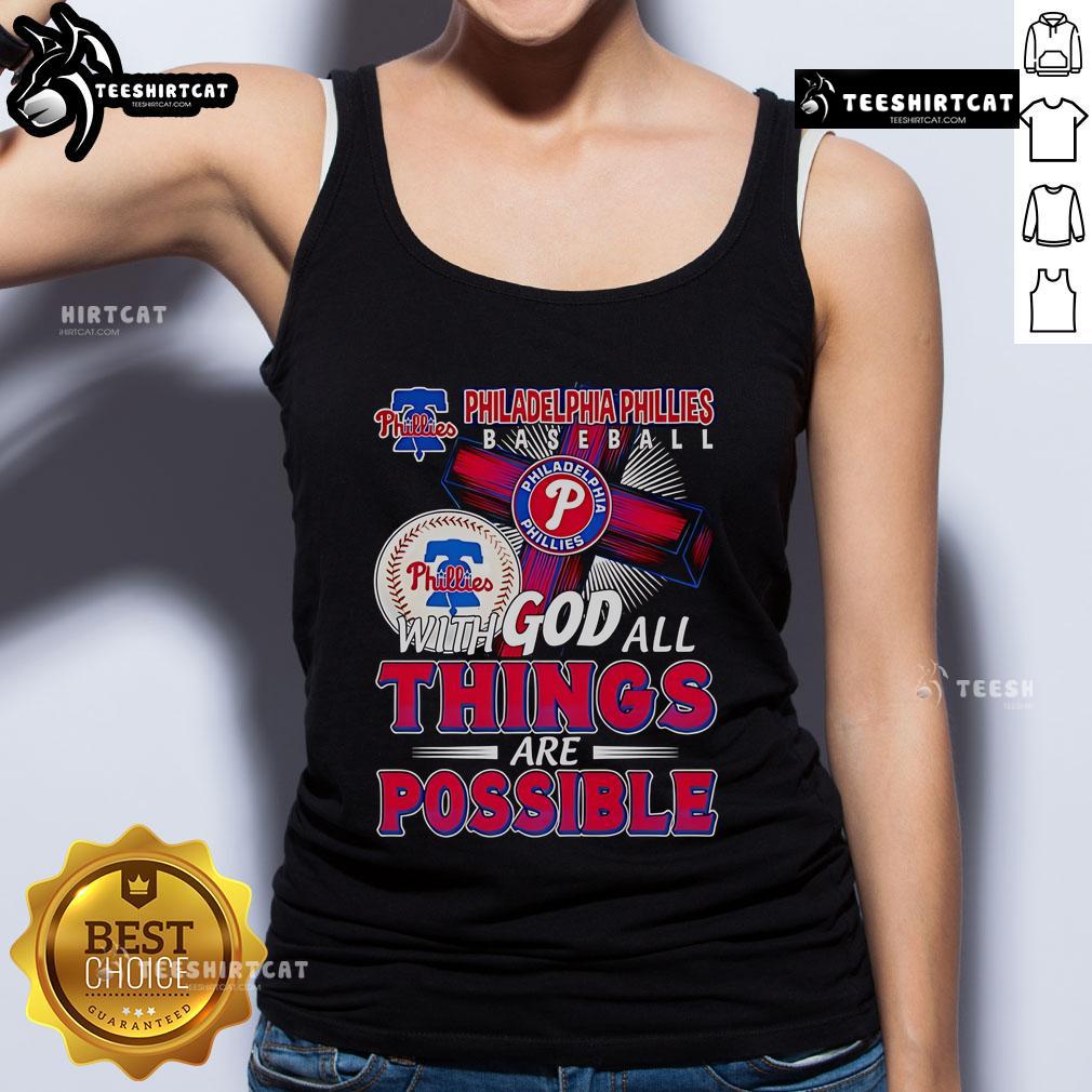 Official Philadelphia Phillies baseball tank top featuring 'With God All Things Are Possible' design for fans.