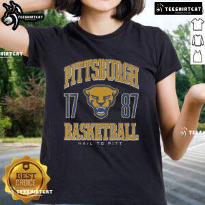 Alt Text: Official Pittsburgh Panthers Basketball Ladies Tee featuring team logo and stylish design for female fans.