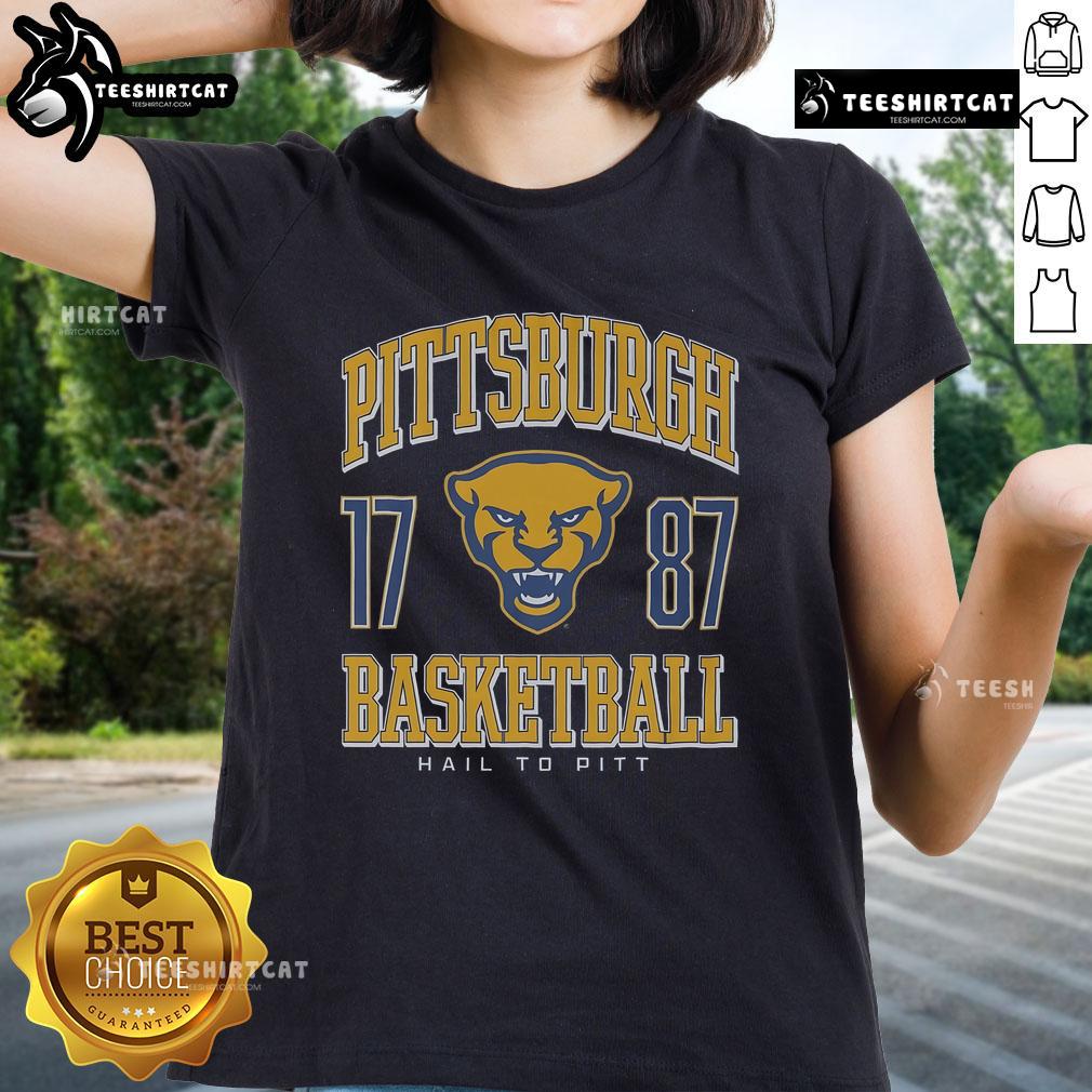 Alt Text: Official Pittsburgh Panthers Basketball Ladies Tee featuring team logo and stylish design for female fans.