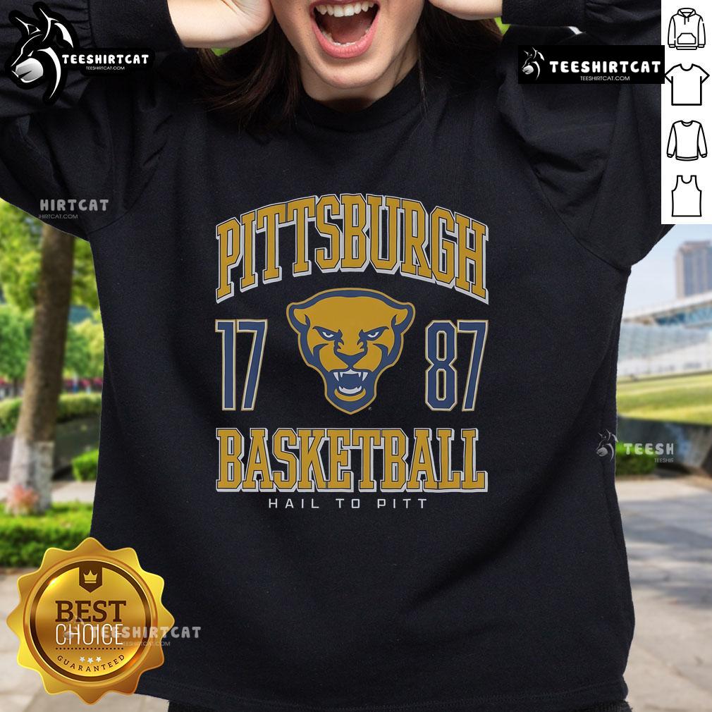 Alt Text: Official Pittsburgh Panthers basketball sweatshirt in navy blue, featuring the team logo and comfortable fit for fans.