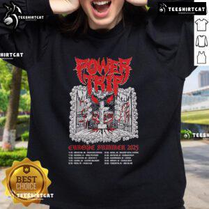 Official Power Trip Europe Summer 2025 Tour Dates Sweatshirt featuring bold graphics and vibrant colors.