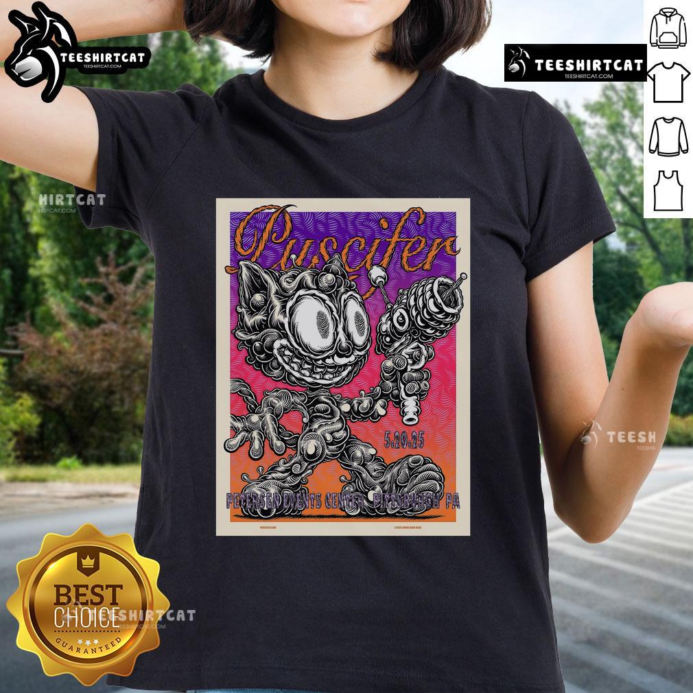 Official Puscifer ladies tee from the May 20, 2025 concert at Petersen Events Center, featuring unique design and details.