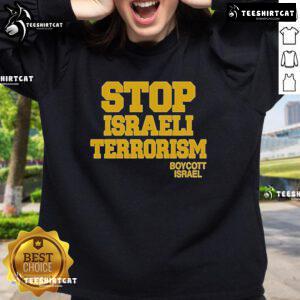 Official Robert Martin Stop Israeli Terrorism Boycott Israel Sweatshirt promoting awareness against Israeli actions.