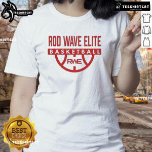 Alt Text: Official Rod Wave Elite Basketball RWE Ladies Tee featuring stylish design and comfortable fit for fans.