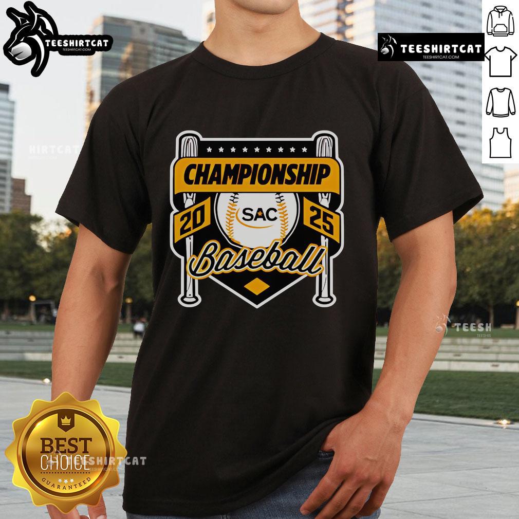 Alt Text: Official Sac Baseball Championship 2025 T-Shirt featuring vibrant graphics and team logos for fans and players.