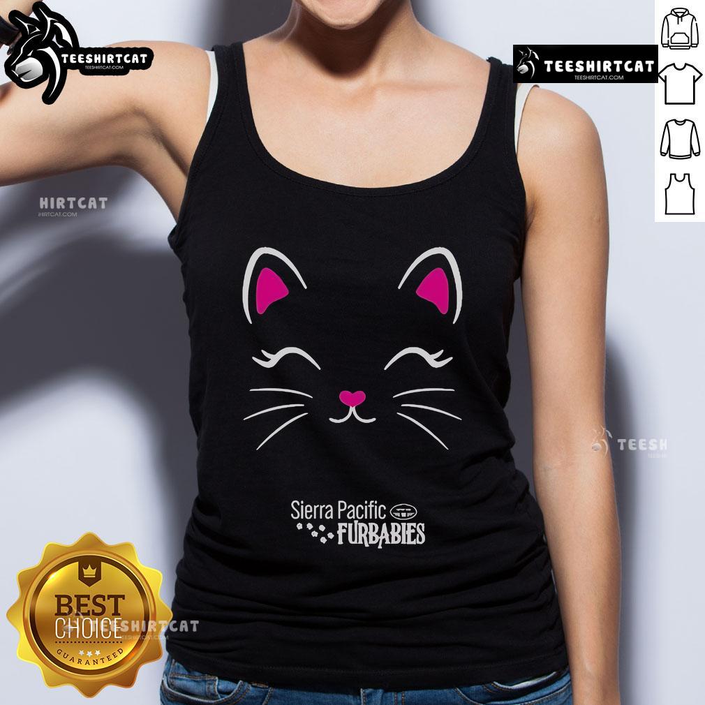 Happy kitty tank top from Official Sierra Pacific Furbabies featuring a playful cat design, perfect for pet lovers.