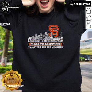 San Francisco Giants sweatshirt featuring 'Thank You For The Memories' and skyline design, perfect for fans.