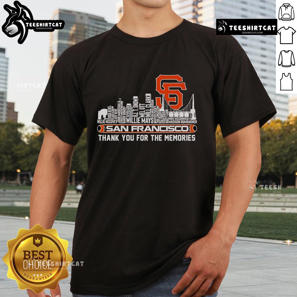 Alt Text: Official Skyline Name San Francisco Giants Thank You For The Memories T-Shirt featuring a vibrant design and logo.