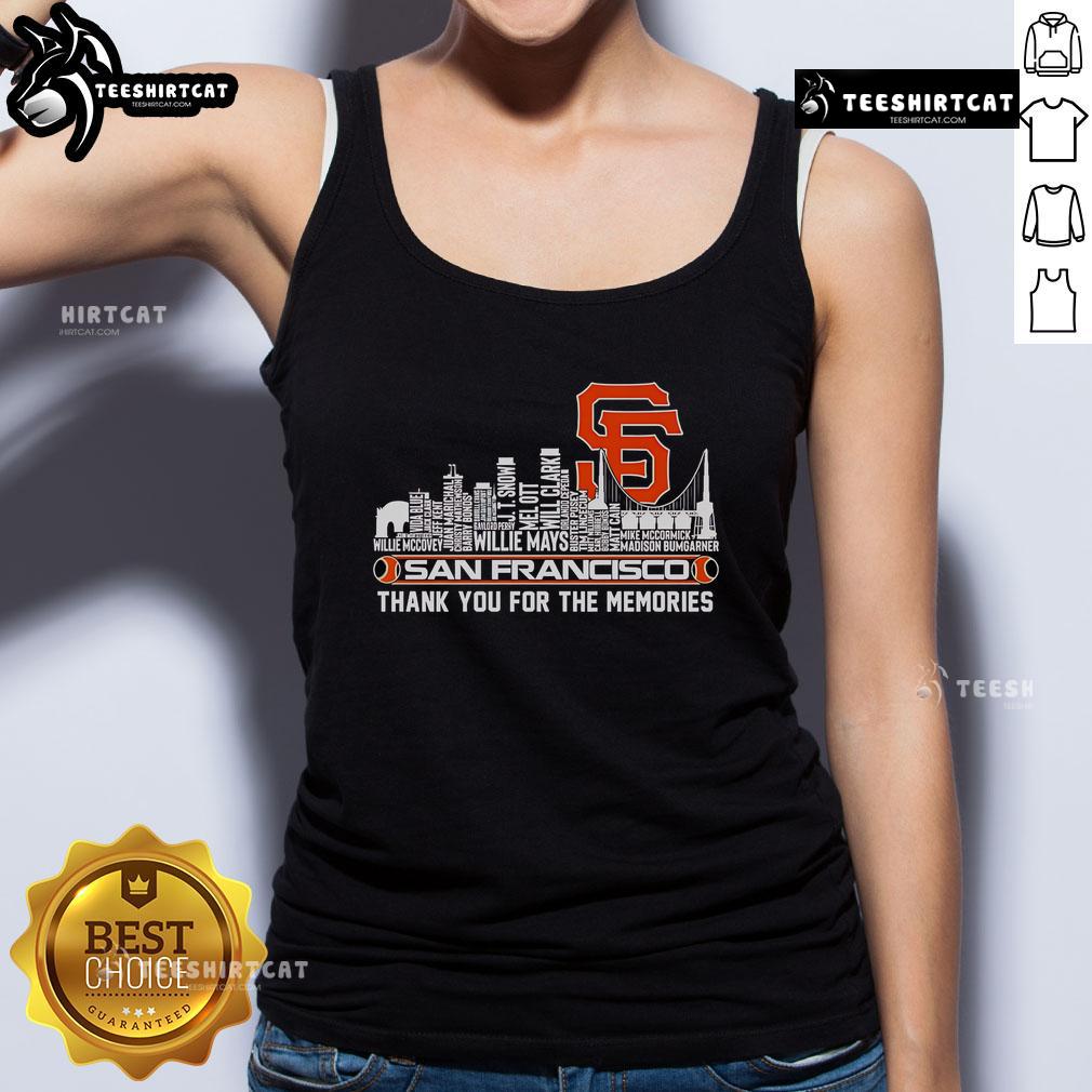 Official San Francisco Giants tank top featuring 'Thank You For The Memories' skyline design for fans.