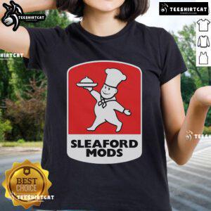 Alt Text: Official Sleaford Mods Little Chef Ladies Tee featuring a stylish design and vibrant colors, perfect for fans.